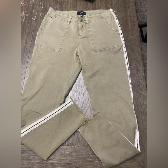 Monrow Racer Stripe Kaki Light Army Green Relaxed Loose Hem Chino Pants Size 26 - Picture 1 of 9